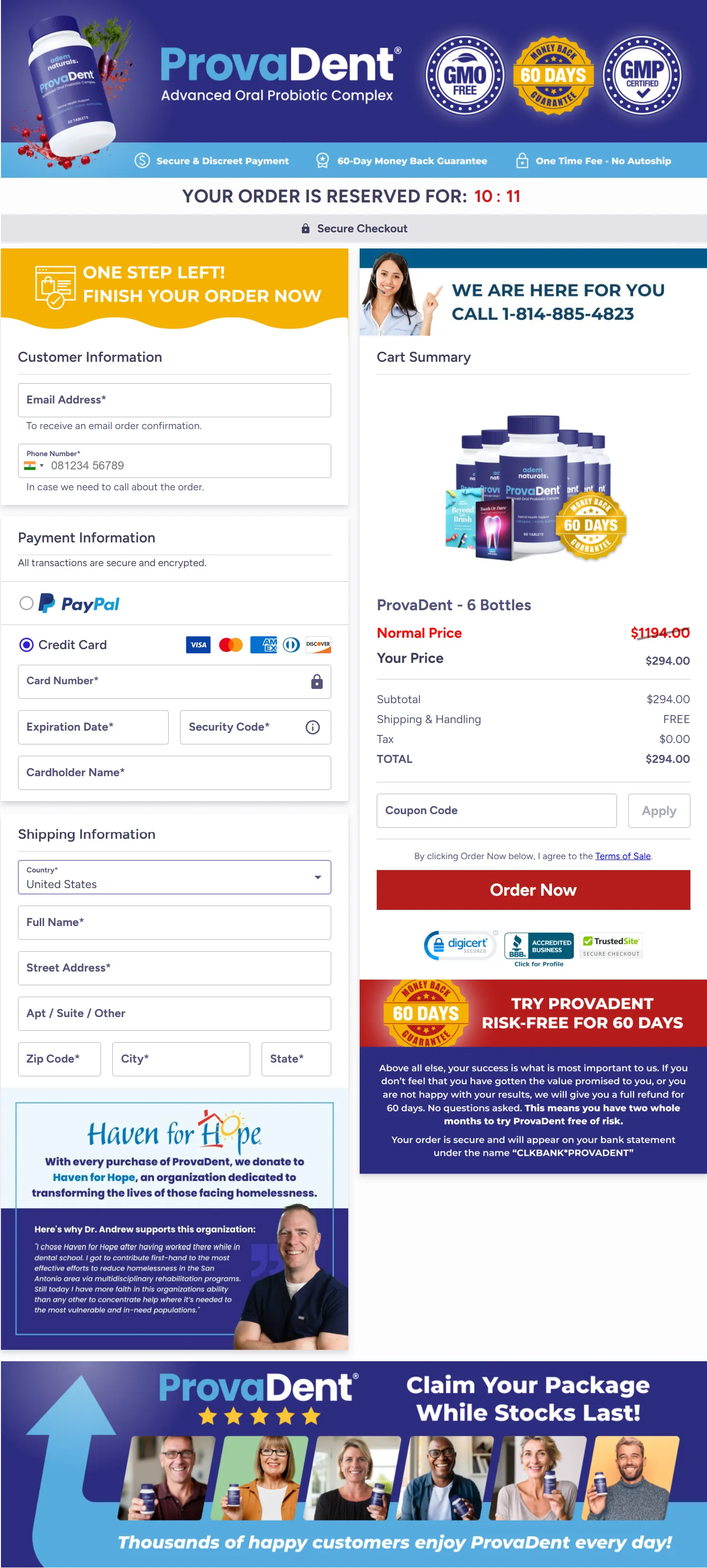 ProvaDent checkout page
